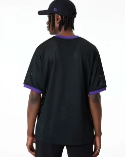 NEW ERA - T shirt girocollo oversize fit nera e viola in mesh traspirante con logo Lakers