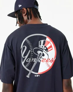 NEW ERA - T shirt oversize da uomo blu scuro con logo bianco