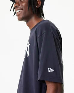 NEW ERA - T shirt oversize da uomo blu scuro con logo bianco