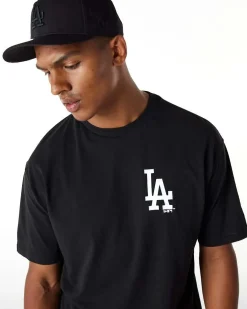 NEW ERA - T shirt oversize nera in cotone con logo bianco