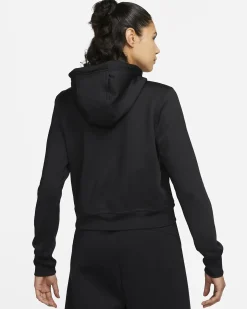 NIKE - Felpa da donna nera con cappuccio e logo bianco