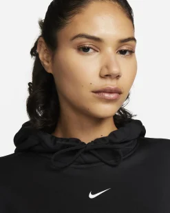 NIKE - Felpa da donna nera con cappuccio e logo bianco