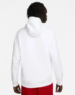 NIKE - Felpa da uomo bianca con cappuccio e logo rosso