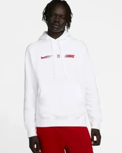 NIKE - Felpa da uomo bianca con cappuccio e logo rosso