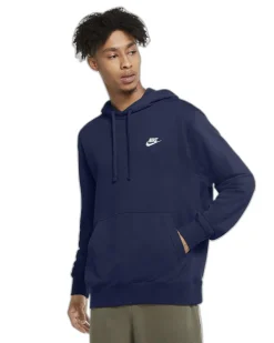 NIKE - Felpa da uomo blu con logo bianco e cappuccio