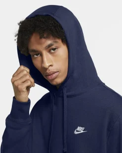 NIKE - Felpa da uomo blu con logo bianco e cappuccio