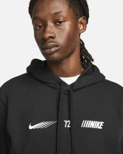 NIKE - Felpa da uomo nera con cappuccio e logo bianco
