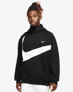 NIKE - Felpa da uomo nera e bianca con zip e cappuccio