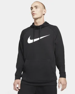 NIKE - Felpa da uomo nera in tessuto traspirante con cappuccio