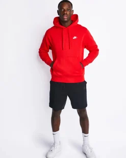 NIKE - Felpa da uomo rossa con logo bianco e cappuccio