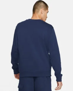 NIKE - Felpa girocollo da uomo blu scuro con logo bianco