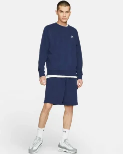 NIKE - Felpa girocollo da uomo blu scuro con logo bianco