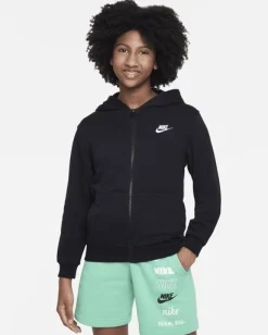 NIKE - Felpa nera da bambino con zip frontale e cappuccio