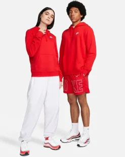 NIKE - Felpa rossa con cappuccio e logo bianco