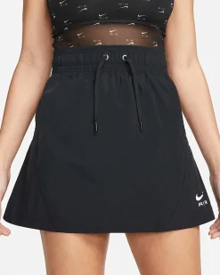 NIKE - Minigonna nera a vita alta con logo bianco e lacci