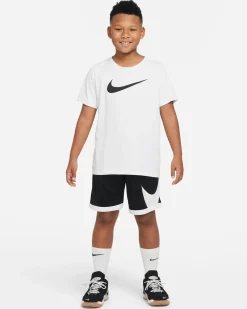 NIKE - Pantaloncino corto da bambino nero e bianco in tessuto traspirante