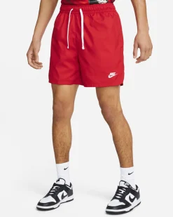 NIKE - Pantaloncino costume da bagno uomo rosso con logo bianco e tasca posteriore