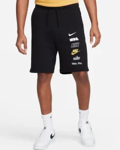 NIKE - Pantalone corto da uomo nero con logo bianco e giallo