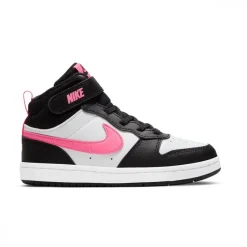 NIKE - Sneaker alta da bambina nera e bianca con dettagli rosa fluo, numerata 21/27 - COURT BOROUGH MID 2 TD