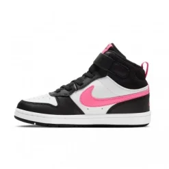 NIKE - Sneaker alta da bambina nera e bianca con dettagli rosa fluo, numerata 21/27 - COURT BOROUGH MID 2 TD