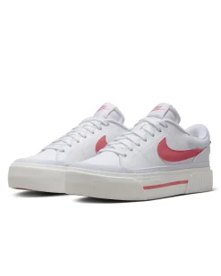 NIKE - Sneaker da donna bianca e rosa in VERA PELLE  con suola spessa - COURT LEGACY LIFT