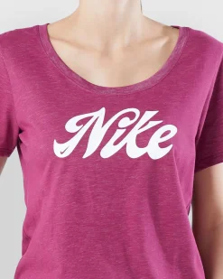 NIKE - T shirt girocollo da donna viola in tessuto traspirante con logo bianco
