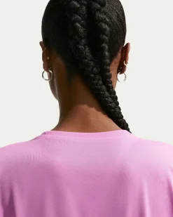 NIKE - T SHIRT GIROCOLLO MAGENTA IN TESSUTO TRASPIRANTE CON LOGO BIANCO  DA DONNA, DX0687/504