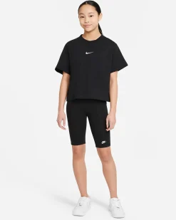 NIKE - T shirt loose fit nera  da bambino con logo bianco