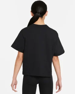 NIKE - T shirt loose fit nera  da bambino con logo bianco