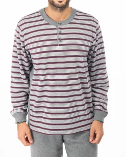NOTTI MAGICHE - Pigiama da uomo grigio a strisce modello ABRAMO, MADE IN ITALY