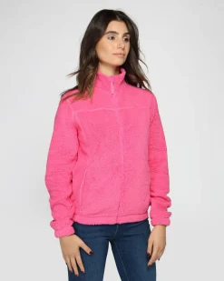 ON SPIRIT - Giacca sherpa da donna fuchsia in pile con zip frontale - AQUILEGIA