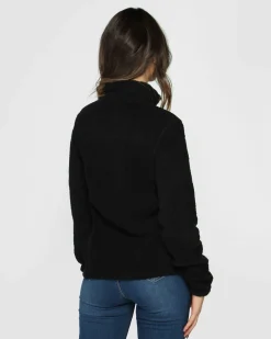 ON SPIRIT - Giacca sherpa da donna nera in pile con zip frontale - AQUILEGIA