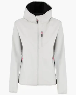 ON SPIRIT - GIUBBINO CON CAPPUCCIO SOFTSHELL DONNA BIANCO PERLA  CON DETTAGLI NERI E FUXIA - ADELITA
