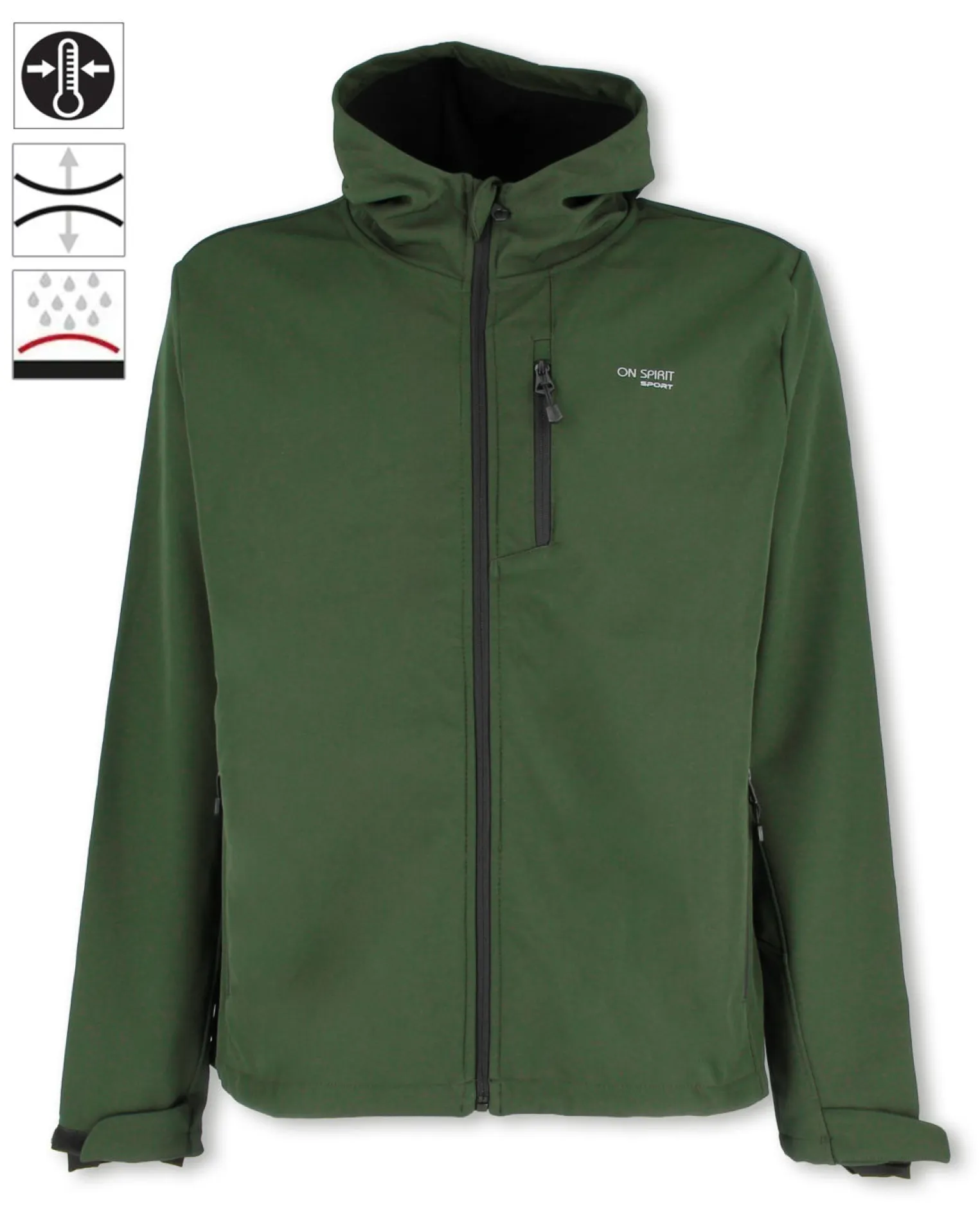 ON SPIRIT - GIUBBINO CON CAPPUCCIO FELPATO SOFTSHELL UOMO VERDE- MAURO