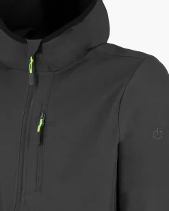 ON SPIRIT - GIUBBINO CON CAPPUCCIO SOFTSHELL UOMO NERO CON DETTAGLI VERDE FLUO - TADEO