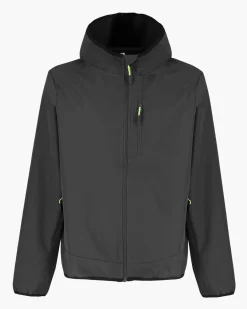 ON SPIRIT - GIUBBINO CON CAPPUCCIO SOFTSHELL UOMO NERO CON DETTAGLI VERDE FLUO - TADEO