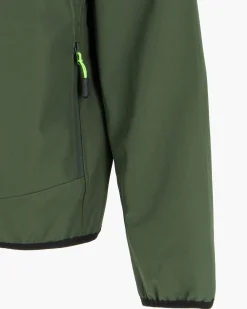 ON SPIRIT - GIUBBINO CON CAPPUCCIO SOFTSHELL UOMO VERDE SCURO CON DETTAGLI NERI E VERDE FLUO - TADEO