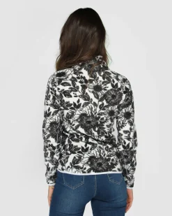 ON SPIRIT - Pile da donna bianco e nero con zip frontale e fantasia floreale - ARLENA