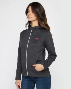 ON SPIRIT - Pile da donna nero melange con cappuccio e zip frontale - LORETTA