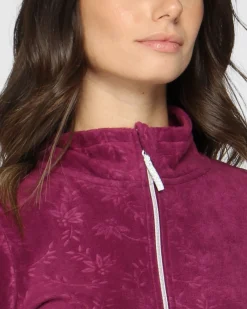 ON SPIRIT - Pile da donna viola con fantasia floreale e zip frontale