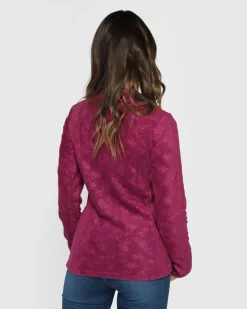 ON SPIRIT - Pile da donna viola con fantasia floreale e zip frontale