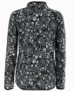 ON SPIRIT - PILE  DONNA FULL ZIP NERO E FIORI BIANCHI-  NADIA