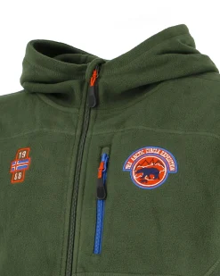 ON SPIRIT - Pile verde scuro da uomo con cappuccio e zip frontale - GOLIA