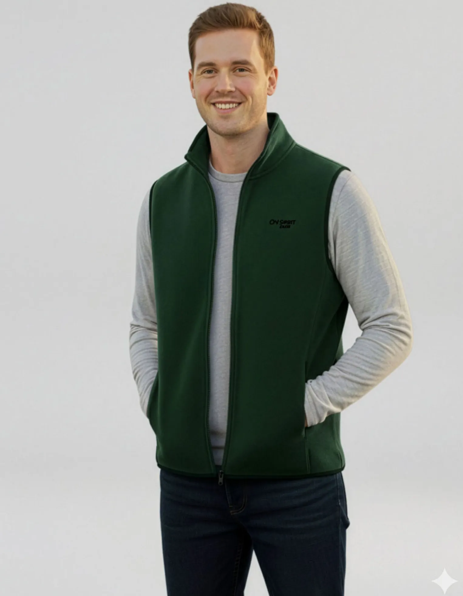 ON SPIRIT - SMANICATO IN PILE UOMO FULL ZIP VERDE SCURO - SIMONE