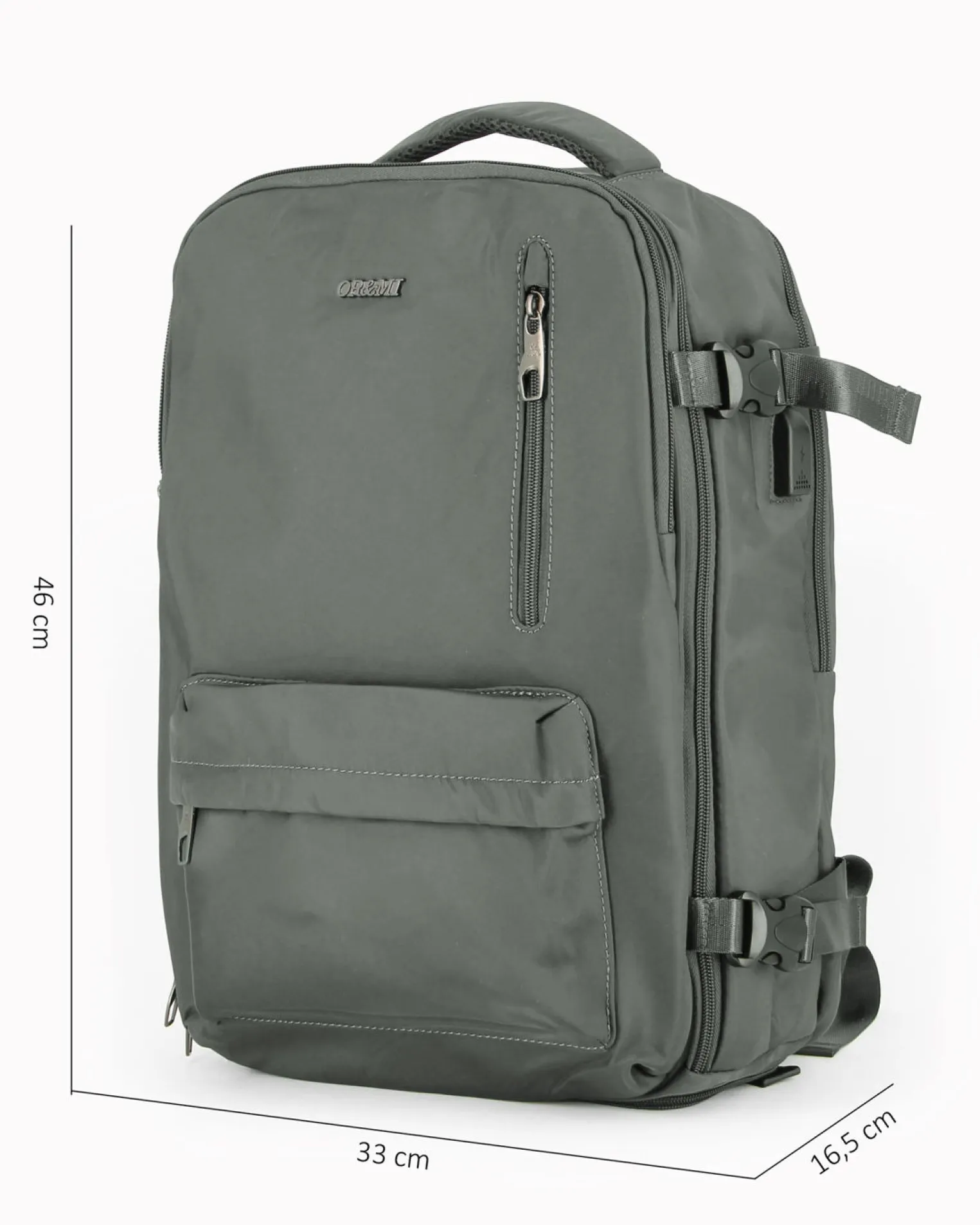 OR&MI - Zaino ufficio grigio in nylon con fibbie laterali regolabili