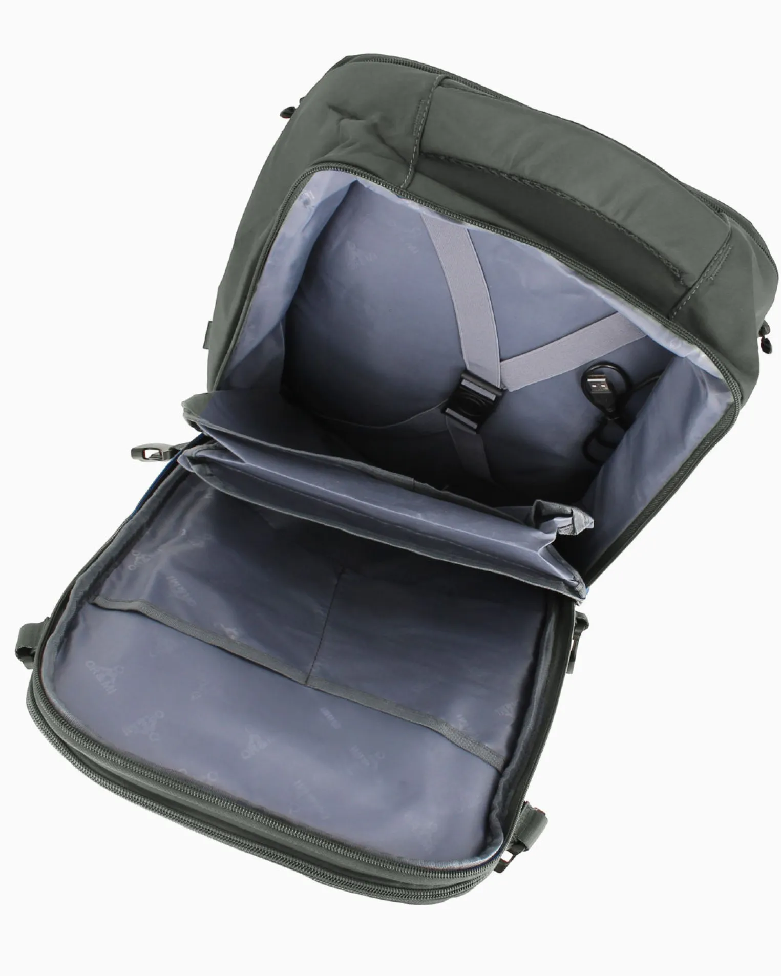 OR&MI - Zaino ufficio grigio in nylon con fibbie laterali regolabili