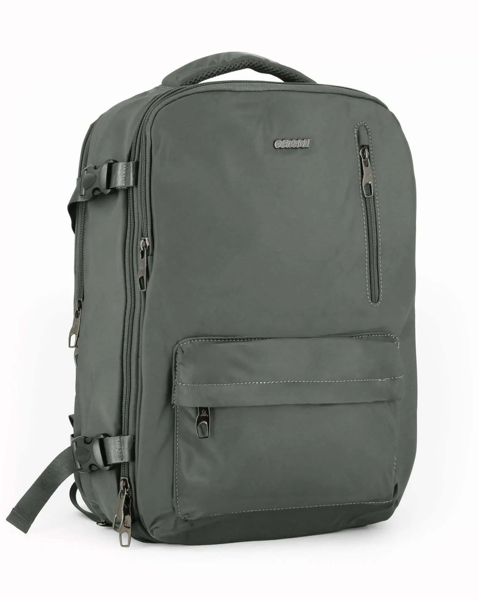 OR&MI - Zaino ufficio grigio in nylon con fibbie laterali regolabili