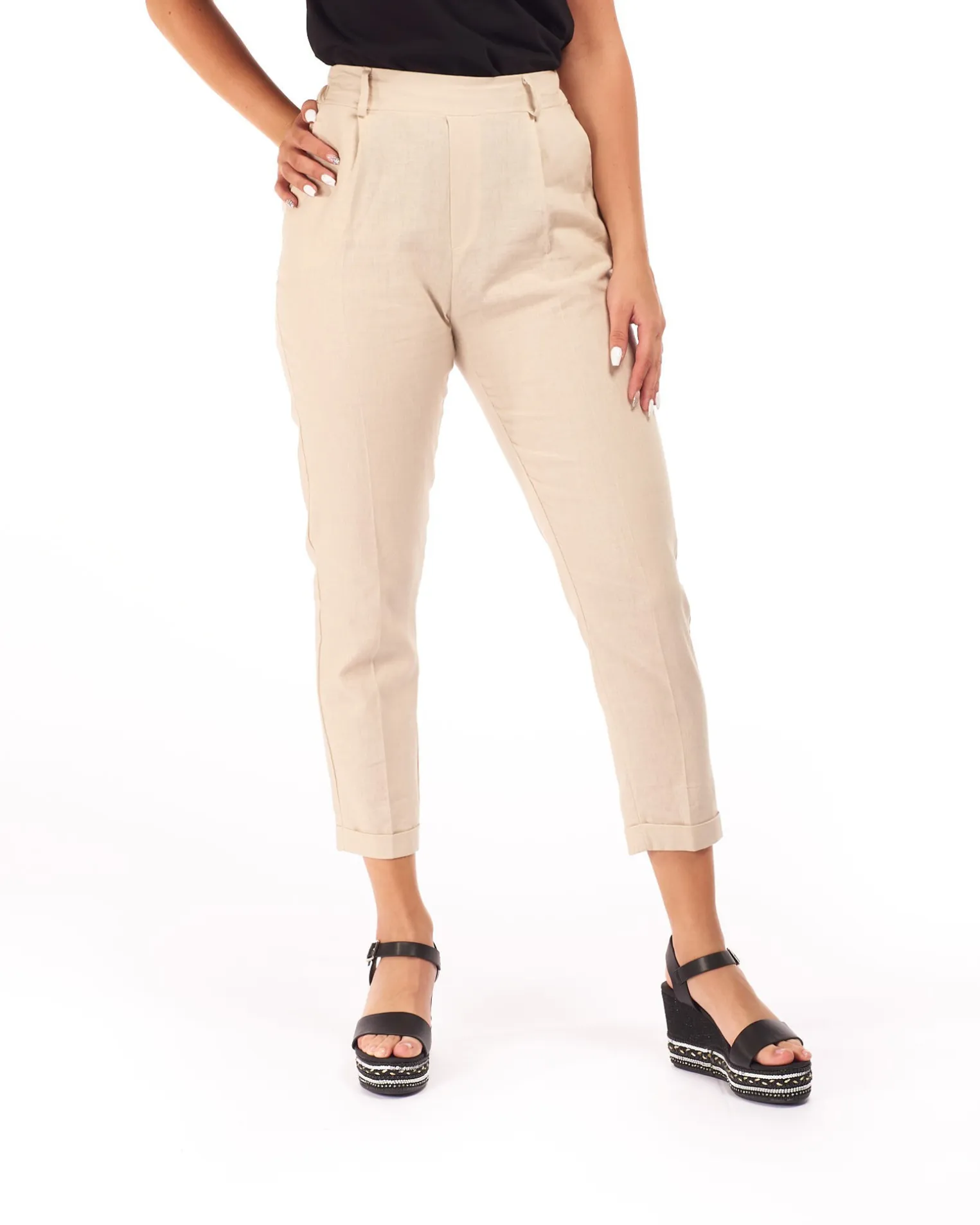 PANTALONE TASCA AMERICA LINO-VISCOSA