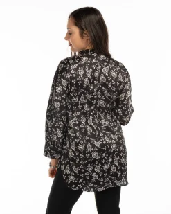 PAQUITA - BLUSA NERA A FANTASIA CON COLLO ALLA COREANA