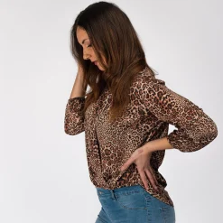 PAQUITA - CAMICIA MACULATA SCOLLO A V CON MANICA 3/4